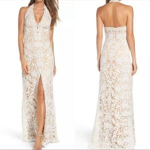 TADASHI SHOJI BRIDAL COLLECTION EMBELLISHED LACE HALTER NECK GOWN, SZ 10, NEW